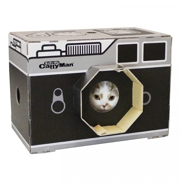 人氣精選玩具【CattyMan】貓用折疊式遊玩紙箱/貓窩-相機(附貓抓板)